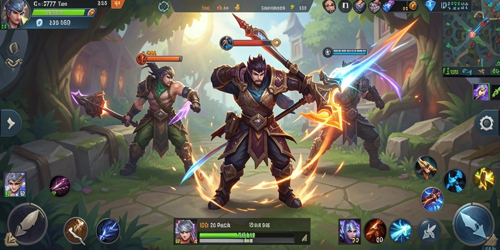 Tampilan gameplay seru dengan karakter unik dalam ID777 MOBA.