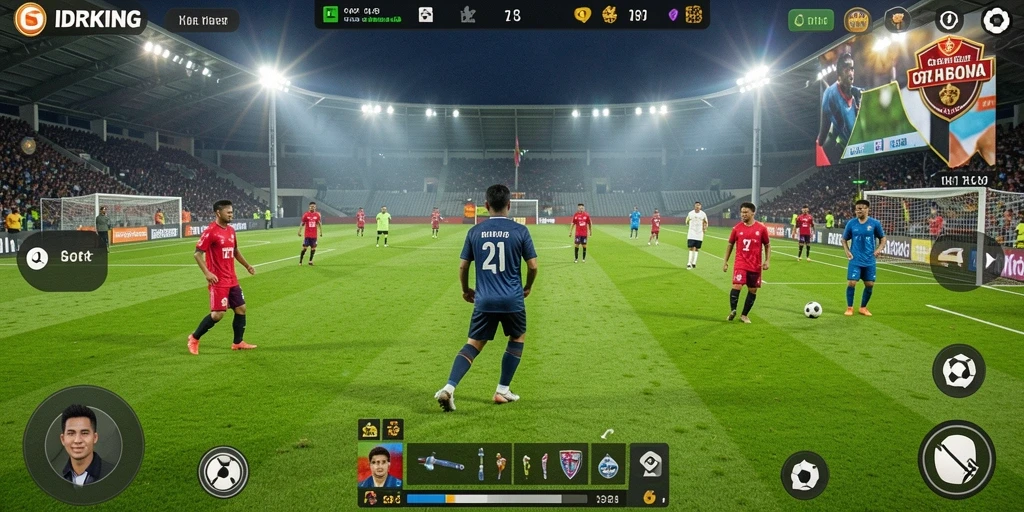 Gameplay seru di IDRKING dengan aksi sepak bola yang mendebarkan.
