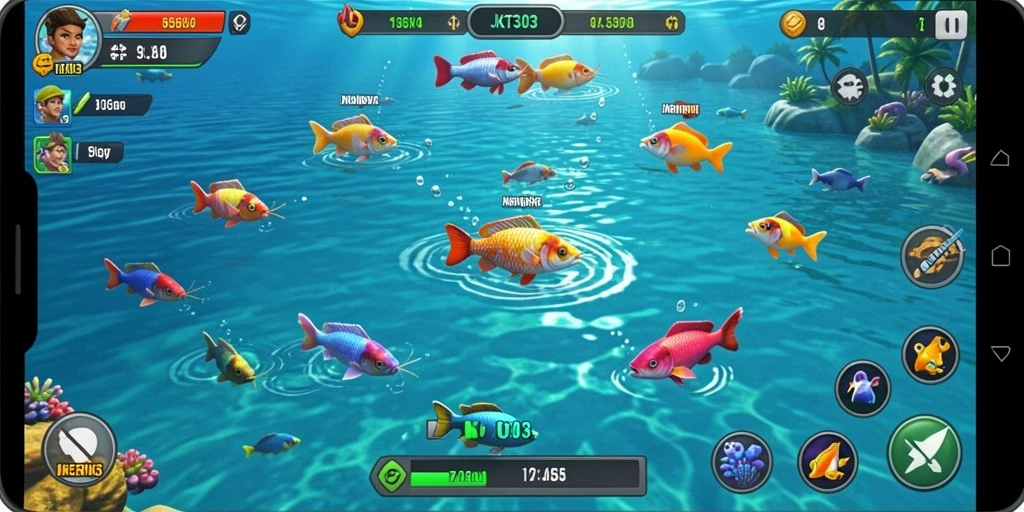 Tampilan gameplay seru JKT303 saat menangkap ikan.