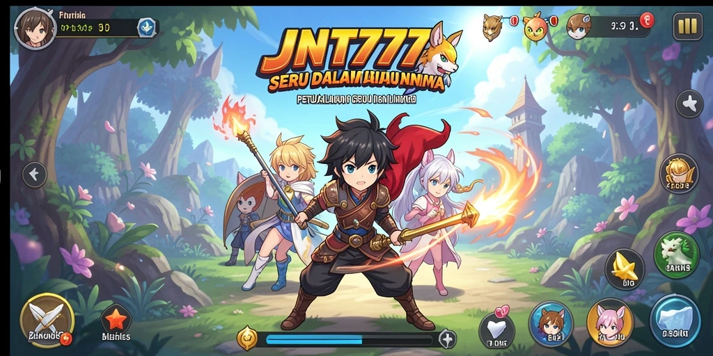 Skrinsut gameplay JNT777 dengan aksi karakter anime yang mendebarkan.