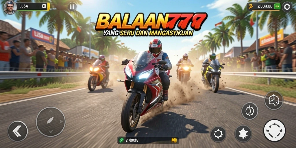 Tampilan gameplay seru LUSA777 dengan motor balapan menawan.