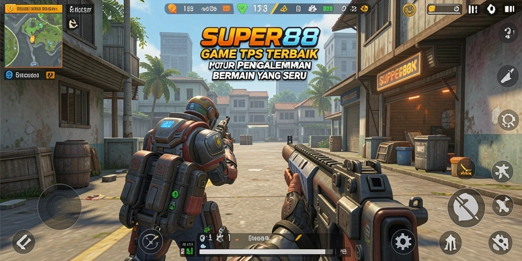 Screenshot SUPER88 menampilkan aksi gameplay TPS yang seru.