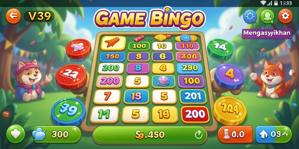 Tampilan gameplay menegangkan dalam V39 Bingo yang penuh warna.
