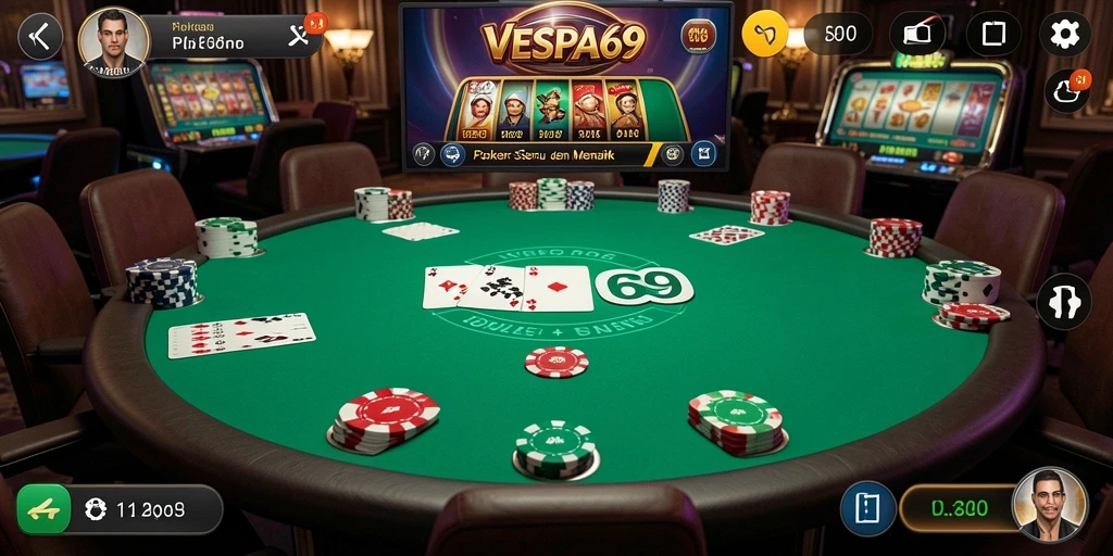 Tampilan screenshot VESPA69 yang menunjukkan suasana permainan poker.